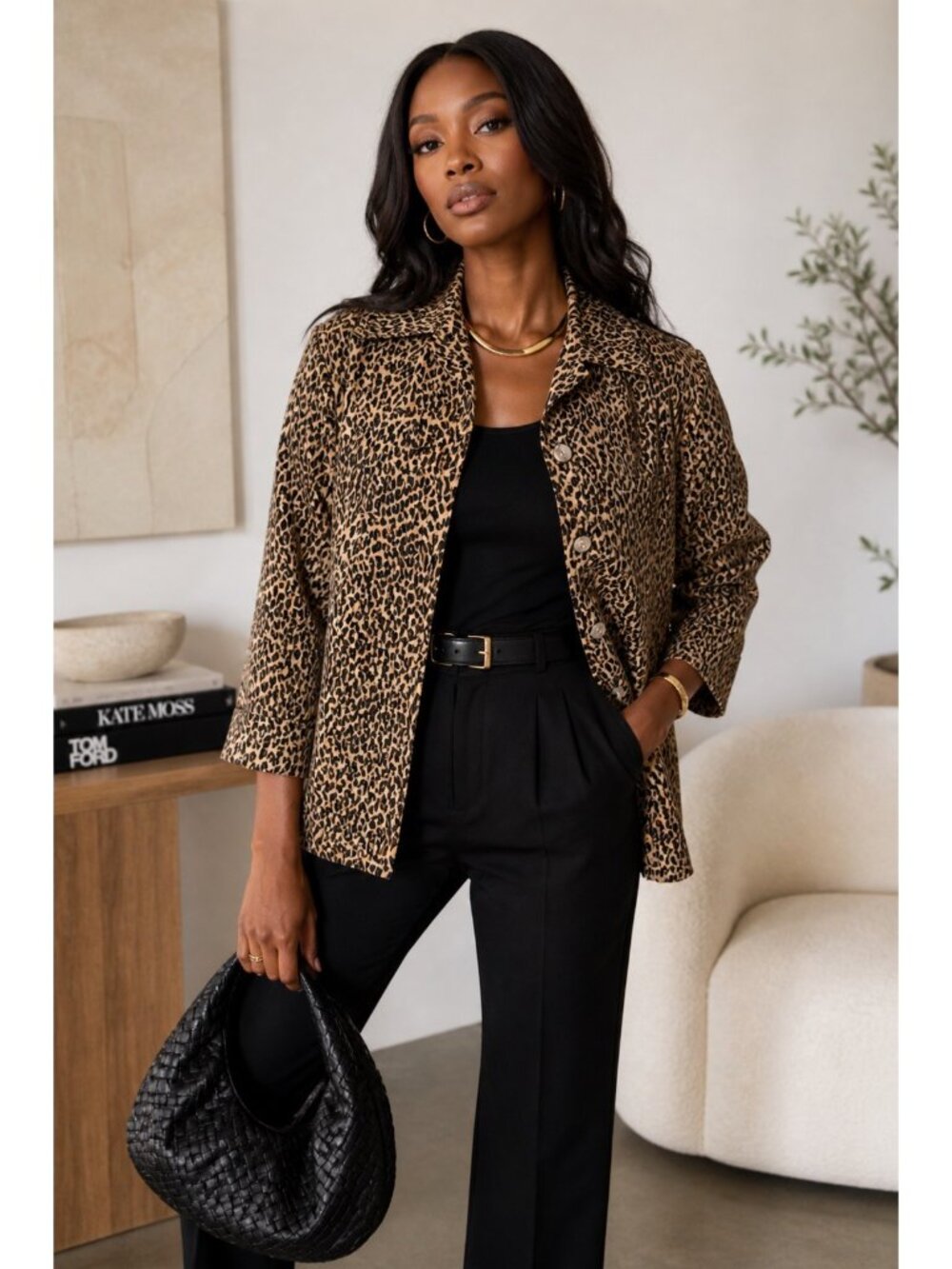 Silkland Leopard Print Lightweight Jacket Women Size 8 Button Front Top